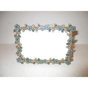 *Sheffield Homes Blue and Gold Beaded Picture Frame Floral Motif Table Top